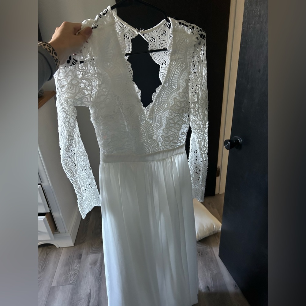 Open back white lace dress